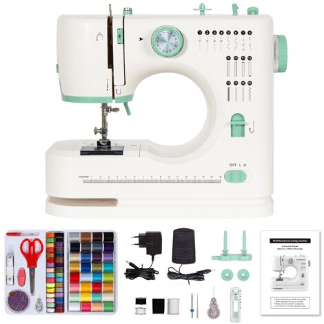 TODECO Nähmaschine für Anfänger und Kinder, 16 Stichmuster, Doppelte Nadel und doppelter Faden, Nähmaschine Klein mit Fußpedal Nählicht Elekt, mit Nähset (Grün)