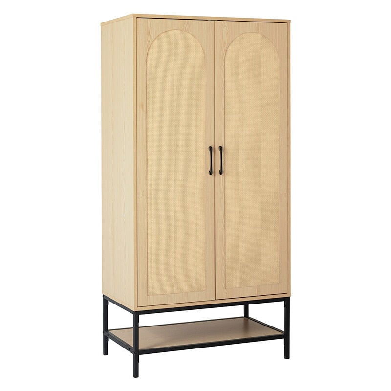 Bestmobilier - Nagato - armoire - cannage et bois - 80 cm - bois / noir