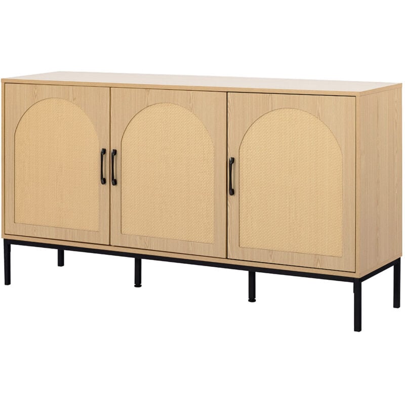 Bestmobilier - Nagato - buffet bas - cannage et bois - 150 cm - bois / noir
