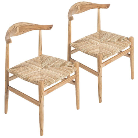 NAGOYA - Lot de 2 Chaises en Teck Brut Recyclé - Style Scandinave & Ethnique - Dimensions L56xP48xH77.5cm - Pièces de Seconde Vie
