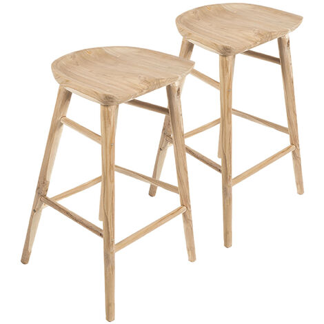 NAGOYA - Lot de 2 Tabourets de Bar en Teck Brut Recyclé - Hauteur Assise 74.5cm - Design Épuré Style Scandinave et Ethnique - Pièces Uniques Finition Artisanale