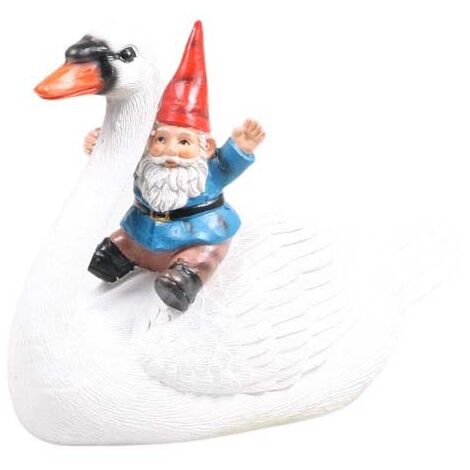 Nain de jardin en résine balade sur l'eau Cygne assis