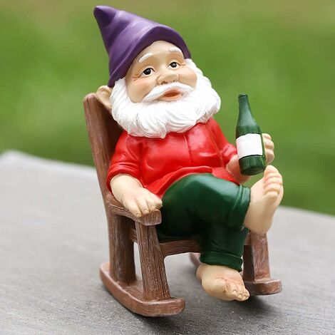 Nain de Jardin Exterieur Décoration de Jardin avec Statue de Jardin en Résine Nain De Jardin Humour Rigolo pour Maison Jardin Exterieur Enfants Garçons Filles 1pc (Fauteuil à Bascule, 8 x 12.5 x 15cm)