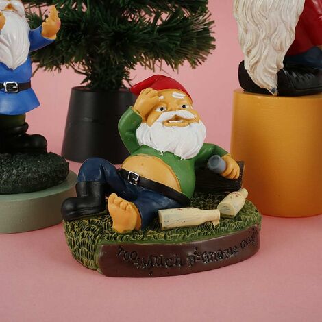 Nain de Jardin Exterieur Décoration de Jardin avec Statue de Jardin en Résine Nain De Jardin Humour Rigolo pour Maison Jardin Exterieur Enfants Garçons Filles (Allongé à Boire, 10 x 11.5 x9.5cm)