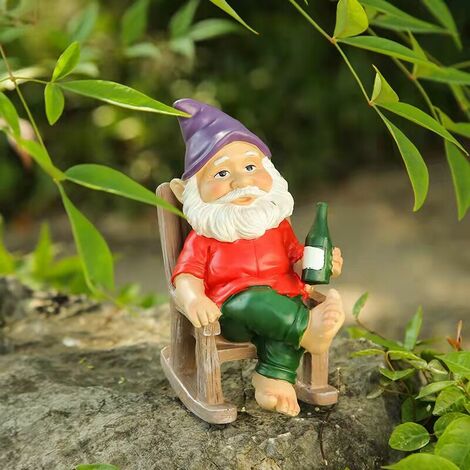 Nain de Jardin Exterieur Décoration de Jardin avec Statue de Jardin en Résine Nain De Jardin Humour Rigolo pour Maison Jardin Exterieur Enfants Garons Filles (Fauteuil à Bascule, 15 x 8 x 12.5cm)