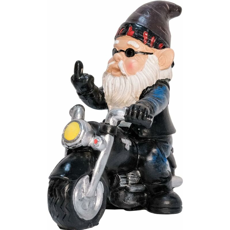 Nain de jardin pour moto - 13,3 cm x 13 cm - Statue nain de jardin - Étanche - Protection solaire - Décoration de jardin - Nain pour le jardin