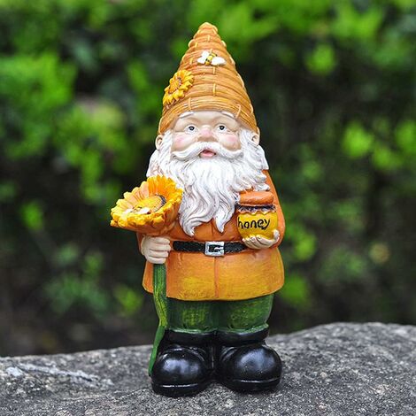 Nain Statue de Jardin Extérieur Sculptures et Statue de Jardin en Résine Figurine de Jardin Étanche pour Maison Jardin Exterieur Enfants Garçons Filles (Apiculteur avec Tournesol, 15.5x12x6.5cm)T-Auda