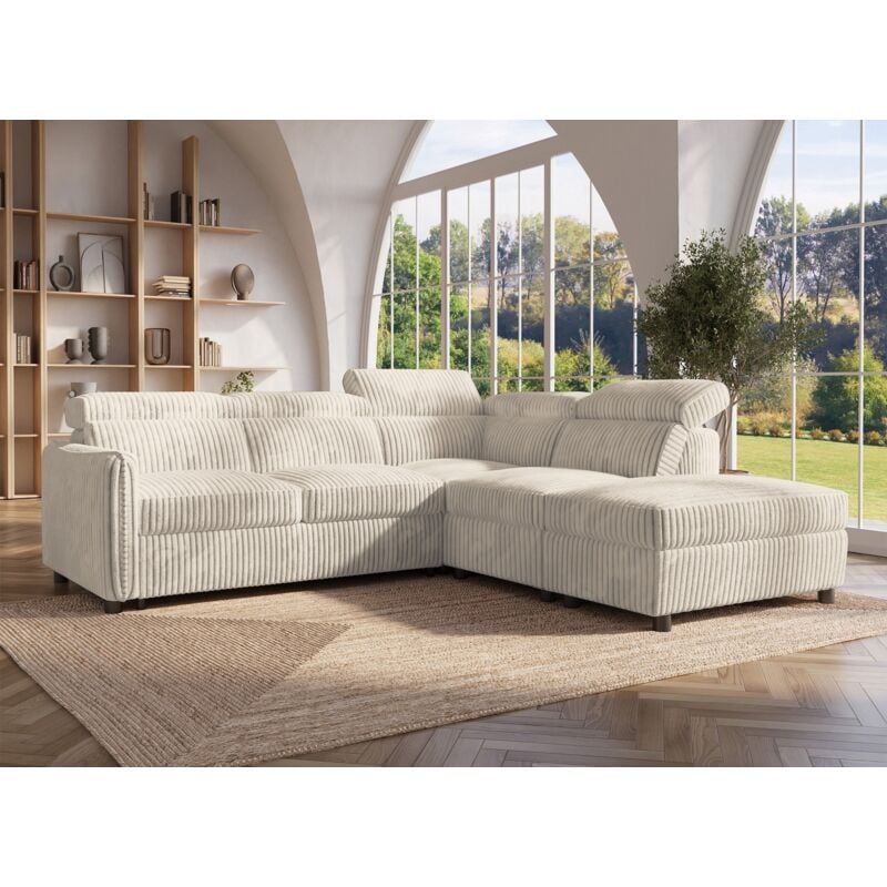 NAIROBI - Canapé d'angle convertible en velours côtelé épais beige NAIROBI - Angle droit