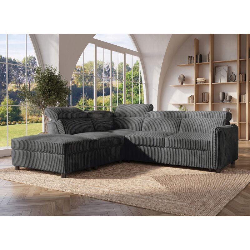 Deco In Paris - nairobi - Canapé d'angle convertible en velours côtelé épais gris nairobi - Angle gauche