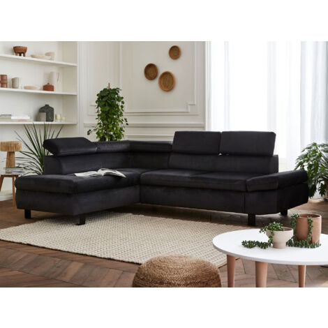 Nairobi – ecksofa mit schlaffunktion – aus samt – 5-sitzer – mit kopfstützen – links - grau