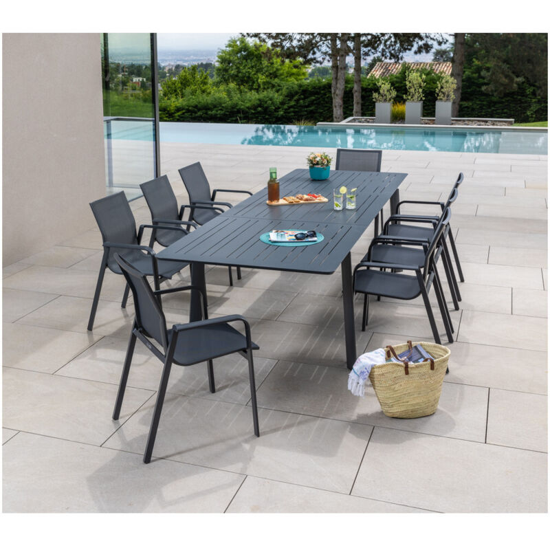 Nairobi gris - Ensemble table et chaises de jardin - 8 places - Gris Anthracite