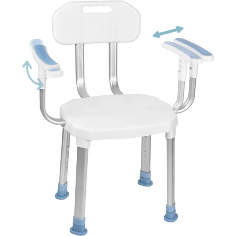 Naizy – Siège de douche réglable 74-90,5cm – Antidérapant – Accoudoirs ajustables – Capacité 150kg – Installation facile