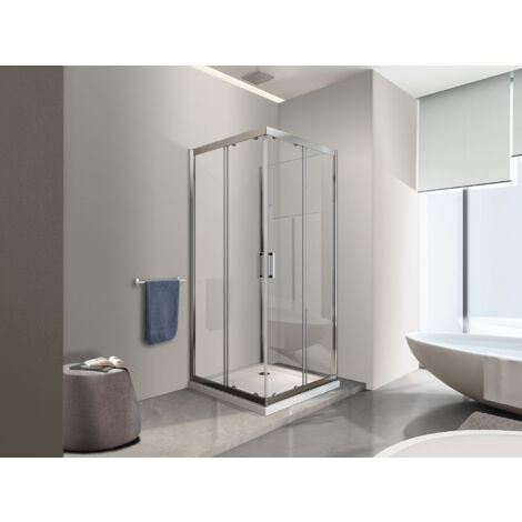 NALA Box Cabina Doccia 3 Lati Vetro Fisso Laterale + Due Lati Scorrevoli Vetro 6 Mm H 190 Cm 100x130x100