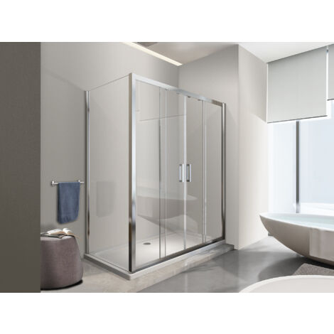 NALA Box doccia 6 mm H 190 parete fissa e porta a 4 ante con apertura centrale MISURA 65-67,5 ANTA FISSA + PORTA 183-188