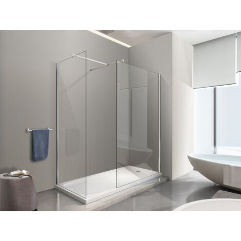 NALA Cabina de ducha reversible de 8 mm con barra de soporte en forma de T H. 200 cm - 68-70 + 98-100 cm