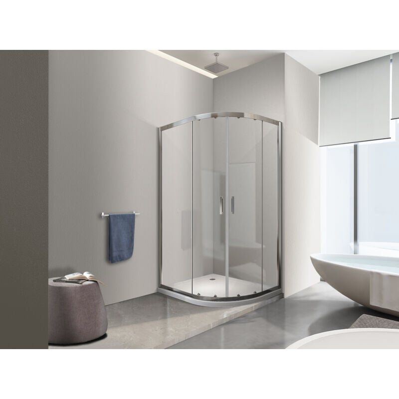 Nala - Cabine de Douche de 6 mm angulaire semi-circulaire avec profil chromé, compris de receveur douche H.190 - 80 x 120 gauche
