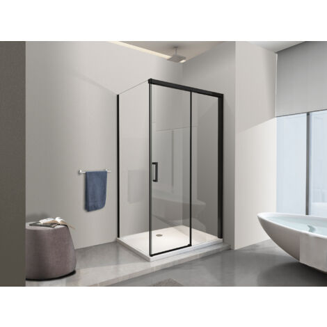 NALA Doccia Con Parete Fissa Laterale e Porta Frontale Con Chiusura Soft Close Ammortizzata H200 8MM Telaio Nero Opaco Cm 110(108-110)x120(117-120)