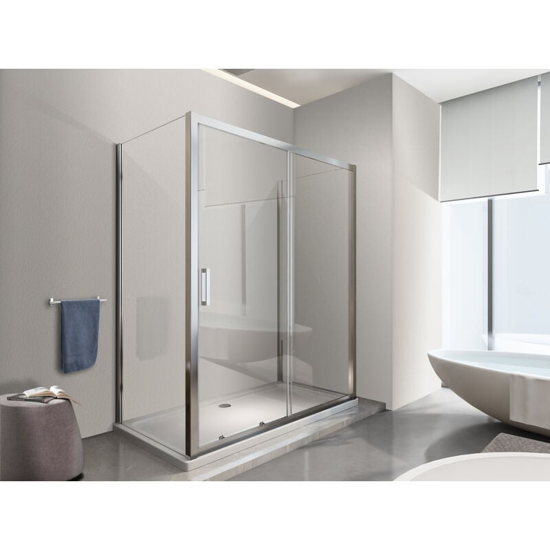 Nala - Douche de 6 mm avec deux parois fixes et une porte coulissante (receveur de douche non inclu) - 67,5-70 fixes x 125-130 coulissante