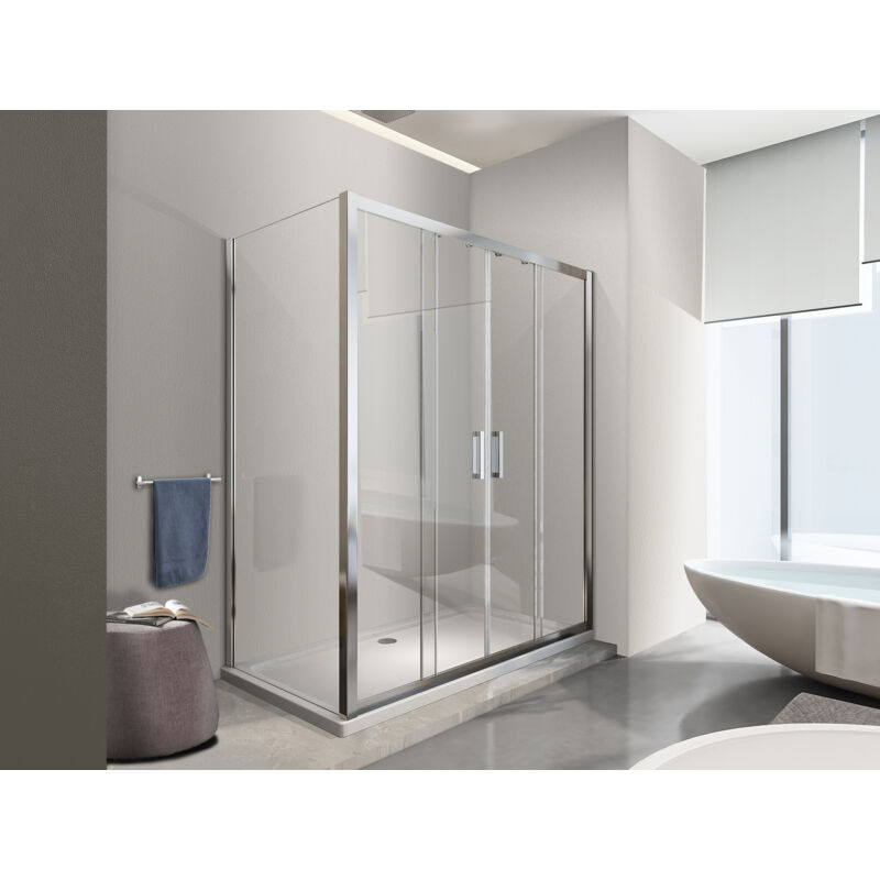 Nala - Douche de 6 mm avec un mur fixe et quatre portes avec ouverture centrale H.190 receveur non inclu 67,5-70 fixe x 128-133 ouverture centrale