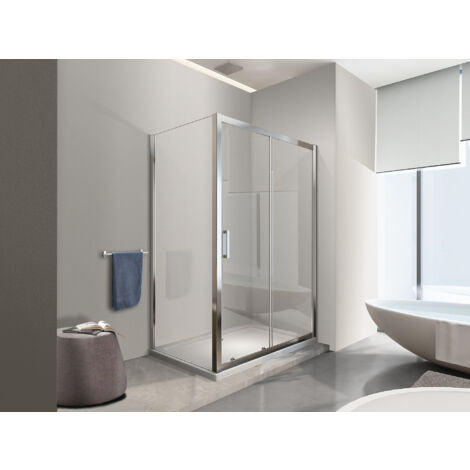 NALA Douche de 6 mm avec un paroi fixe laterale et une porte coulissante (receveur non inclu) - 67,5-70 fixe x 115-120 coulissante