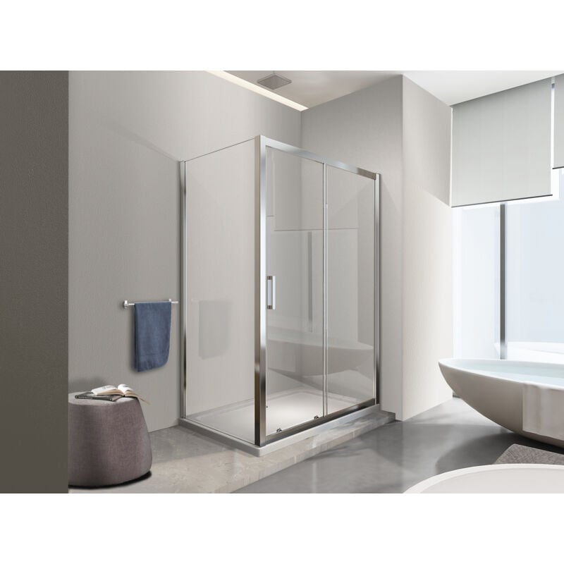 Nala - Douche de 6 mm avec un paroi fixe laterale et une porte coulissante (receveur non inclu) - 77,5-80 fixe x 155-160 coulissante