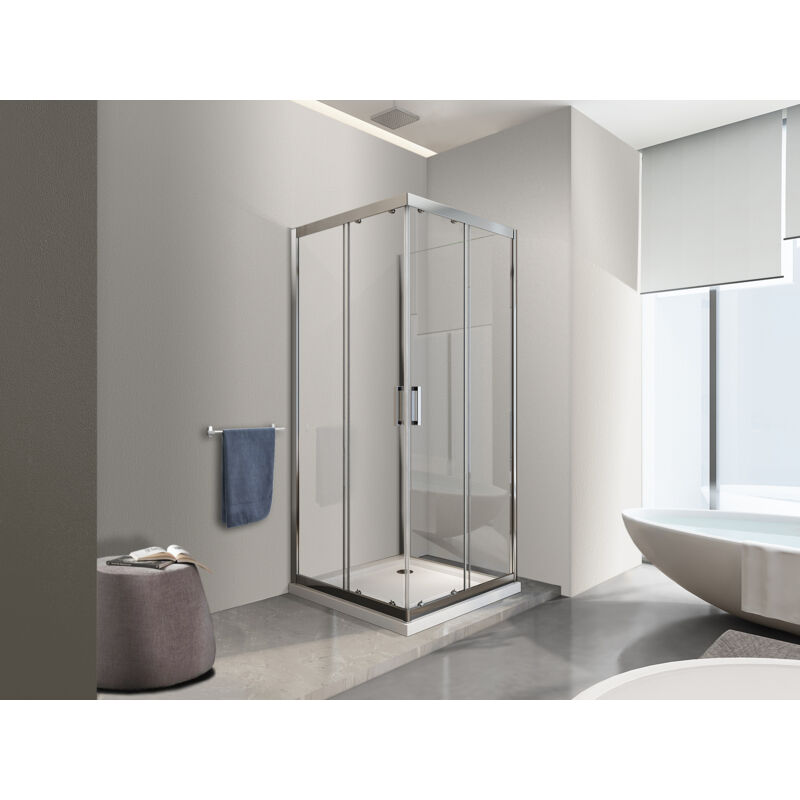 Nala - Douche de 6 mm H.190 avec une paroi laterale et deux portes coulissantes (receveur non inclu) - 70 fixe x 130 x 70 coulissantes
