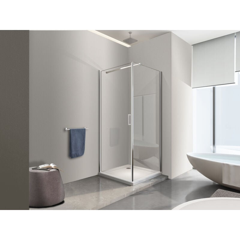Nala - Douche de 8 mm avec porte à battant et paroi fixe laterale H.200 (receveur non inclu)- 62-64 porte x 68,5-70,5 fixe
