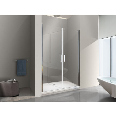 NALA Duschtür mit zwei Pendeltüren aus 8 mm temperiertem Easy-Clean-Glas (120) CM.118,5-122,5 H 200 cm