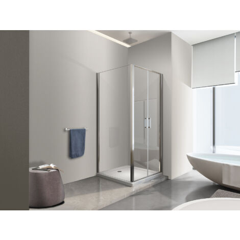 NALA Eckduschkabine mit 1 feststehenden Seitenwand und 1 Pendeltür im Saloon-Stil aus 6 mm dickem, beidseitig montierbarem Glas 65-67,5 feste Wand + Tür 117-120