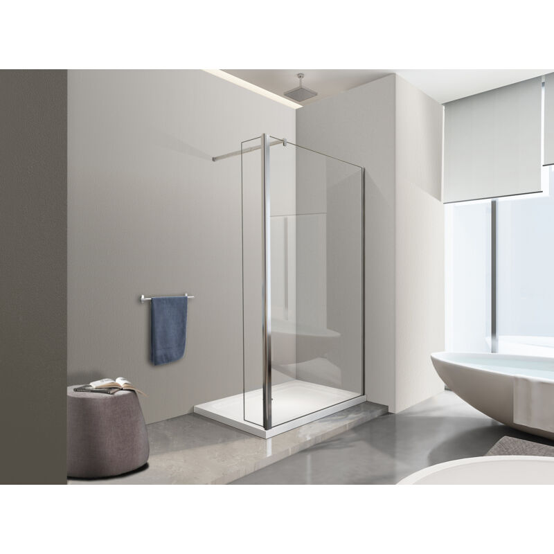 Paroi de douche walk-in avec porte pivotante garde-boue h 200 - 100 walkin x porte 30 (tot 130,5-132,5) - Nala