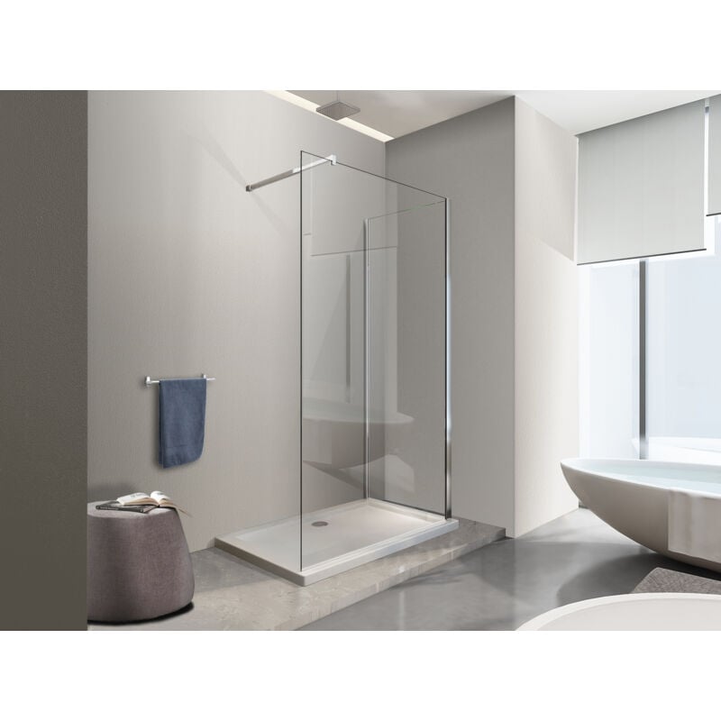 NALA Parois de douche de 8 mm type Walk-in double verre angulaire réversible H.200 - 73-75 + 118,5-120,5 cm
