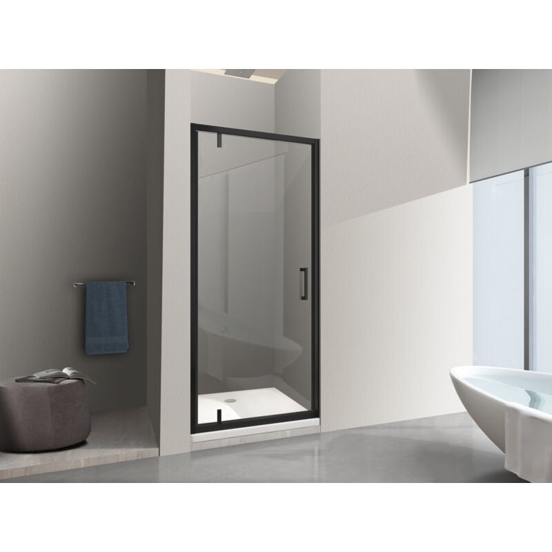 Porte de douche à ouverture battante roto-translante avec pivots asymétriques, cadre noir mat réversible Cm 106-109 h 200 - Nala