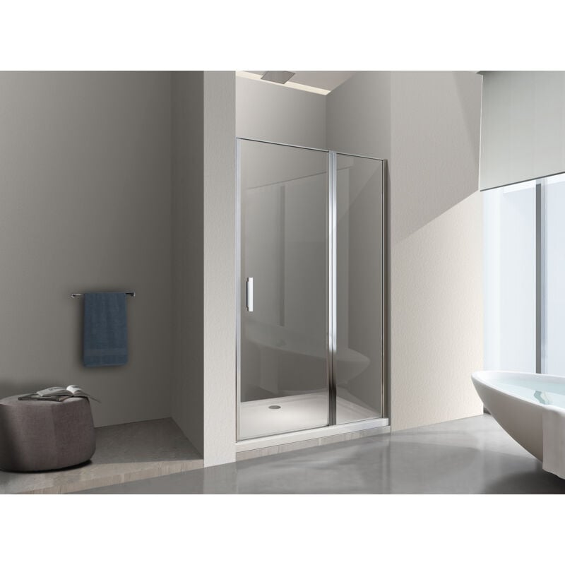 Porte de douche de 6 mm avec un petite paroi et une porte à battant dans la même ligne - 137-140 cm - Nala