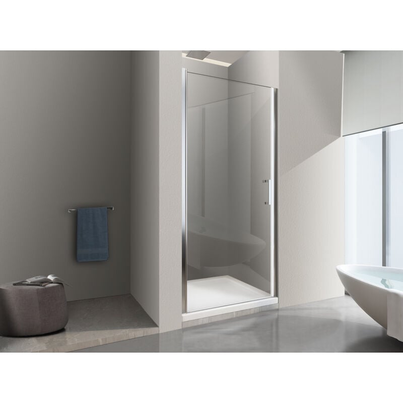 Porte de douche de 8 mm à battant pour installation en niche H.200 réversible - 64-68 cm - Nala
