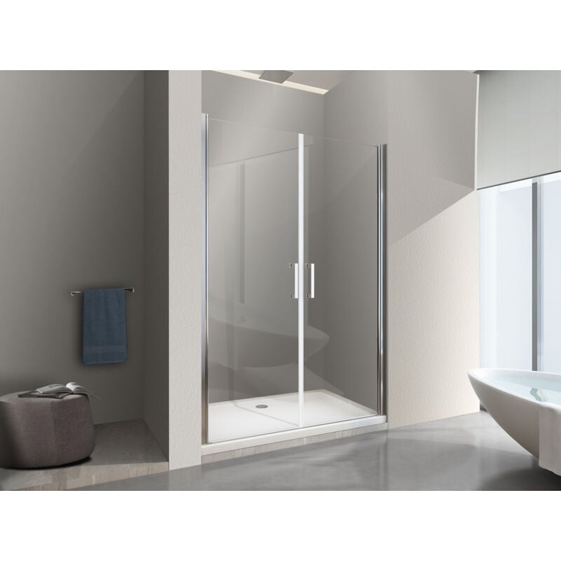 Porte de douche de 8 mm double vantail réversible sur la même ligne H.200 - 158,5-162,5 cm - Nala