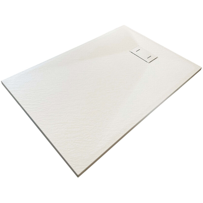 NALA-Receveur de douche SMC en fibre de verre effet pierre avec bonde inclus H. 2,6 cm 70 x 120 Blanche
