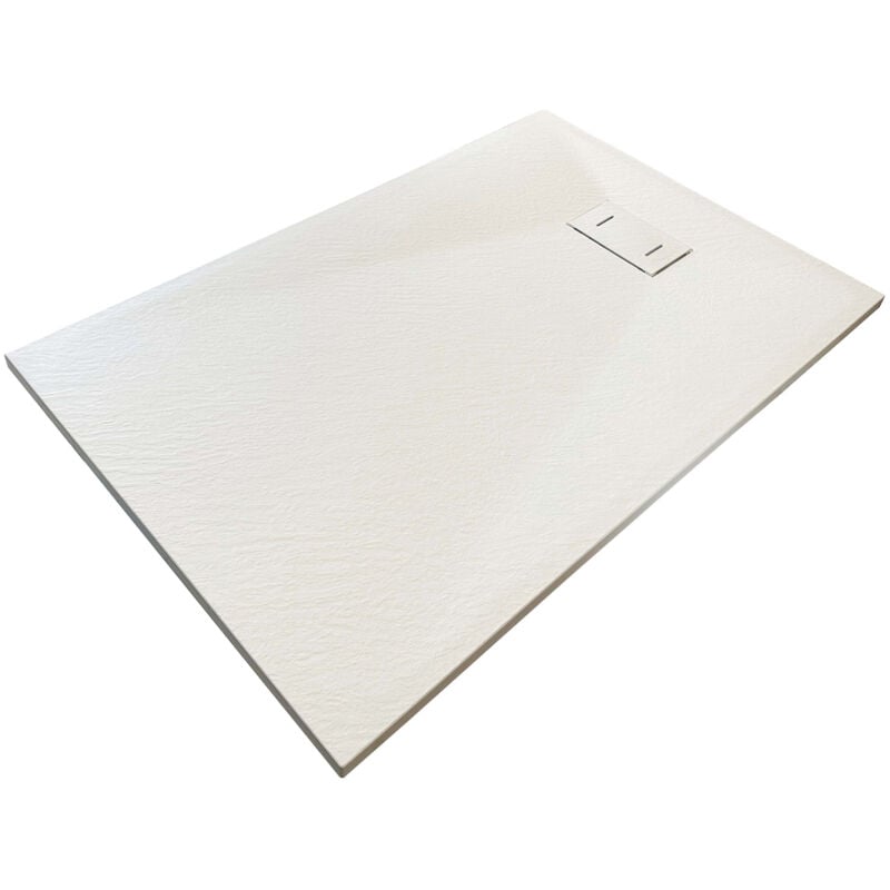 NALA-Receveur de douche SMC en fibre de verre effet pierre avec bonde inclus H. 2,6 cm 70 x 170 Blanche