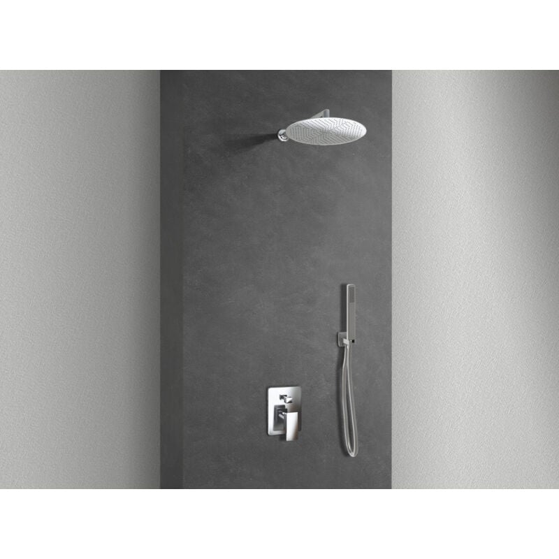 Nala - Set pour douche double fonction modéle slim avec douchette à main et pommeau douche - 25 cm diamétre pommeau douche - barre de fixation à paroi