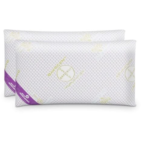 Nalui Almohadas Copos Viscoelástica Blanco Lavanda Pack 2 (70x38 cm), Firmeza Media