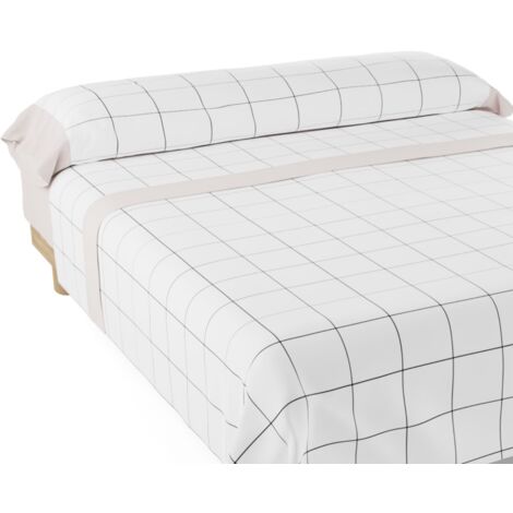 Nalui Juego de Sábanas Beig Cuadros Tejido Polycotton, Lavable a 30º y Fácil Planchado
