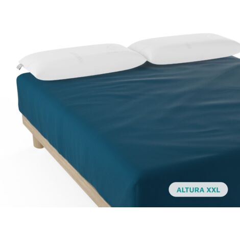 Nalui Sábana Bajera Azul  100% Algodón 180 Hilos (Camas max 34cm), Suave, Fresca, Transpirable, Lavable a 30ºC