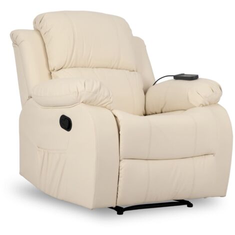 Nalui Sillón Relax Crema Trevi Reclinable 160º, 8 Motores Silenciosos, Calor Lumbar, 4 Zonas de Masaje y PU Anti-Cuarteo