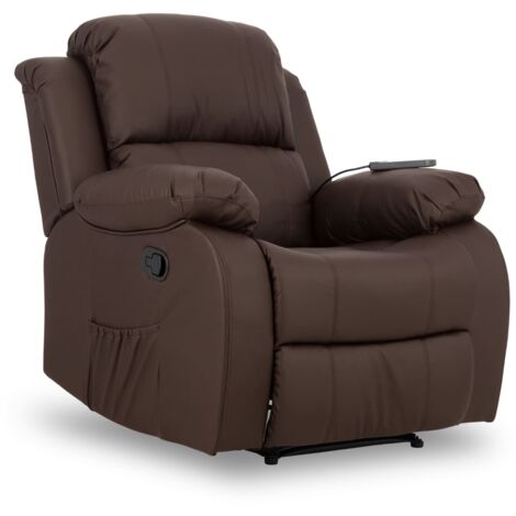 Nalui Sillón Relax Marrón Chocolate Trevi Reclinable 160º, 8 Motores Silenciosos, Calor Lumbar, 4 Zonas de Masaje y PU Anti-Cuarteo