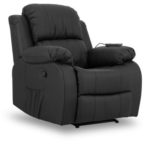 Nalui Sillón Relax Negro Trevi Reclinable 160º, 8 Motores Silenciosos, Calor Lumbar, 4 Zonas de Masaje y PU Anti-Cuarteo