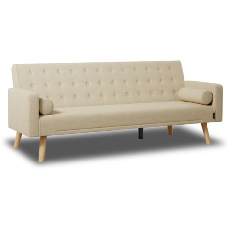 Nalui Sofá Cama Beige One Dots 3 Plazas Acolchado