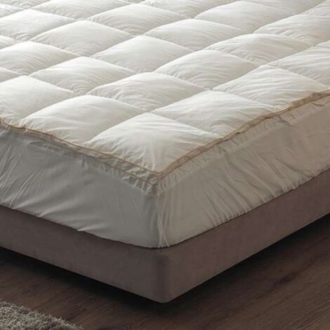 Nalui Topper Colchón Blanco Vivo Oro 600gr Fibra Hueca Siliconada y Ajustable con Faldón Elástico