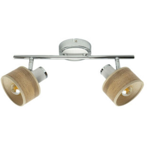 Nando Strip 2xe14 Chrom-weiß/helles Holz Verstellbare Strahler 16x36,5x10 cm