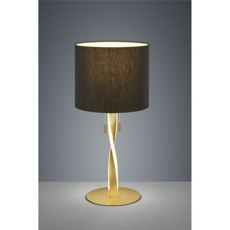 Nandor lampada da tavolo con paralume nero e asta elicoidale illuminata led foglia oro con interruttori separati h.62cm Moderno