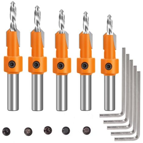 Nannigr 5 Pièces 8mm Foret Chanfrein à Bois Chanfrein Compteur, Forets Fraisés à Chanfreiner pour le Travail du Bois, avec Clé Hexagonale et Vis