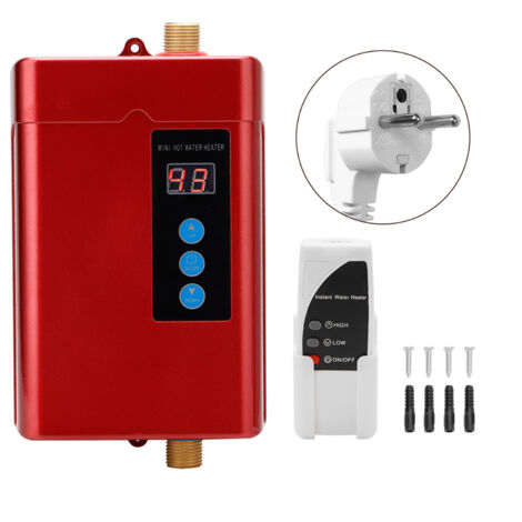 Nannigr Chauffe-Eau Sans Réservoir, Mini Chauffe-Eau, Salle de Bain, Cuisine, Électrique 220 V, 4 Kw,Chauffe-Eau Instantané pour Maison, Cuisine,rouge